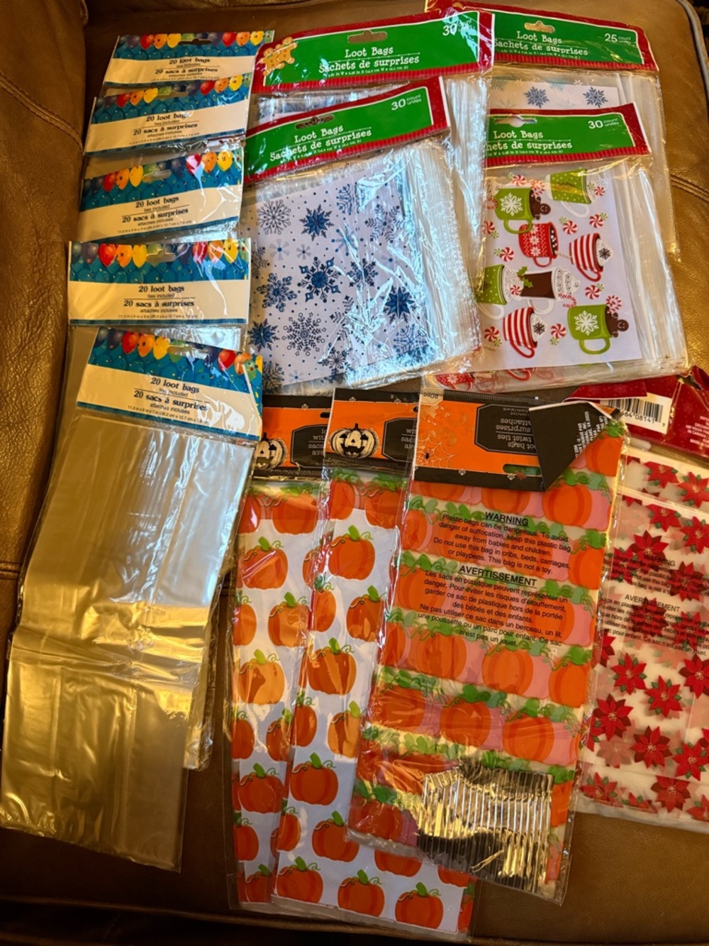 Party Loot Bags assorted clear, Halloween, snowflakes, Christmas